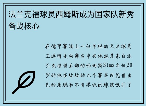 法兰克福球员西姆斯成为国家队新秀备战核心
