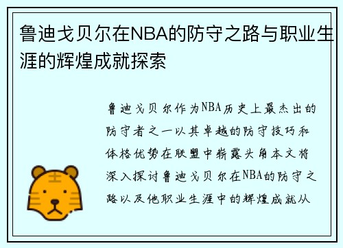 鲁迪戈贝尔在NBA的防守之路与职业生涯的辉煌成就探索