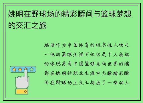 姚明在野球场的精彩瞬间与篮球梦想的交汇之旅