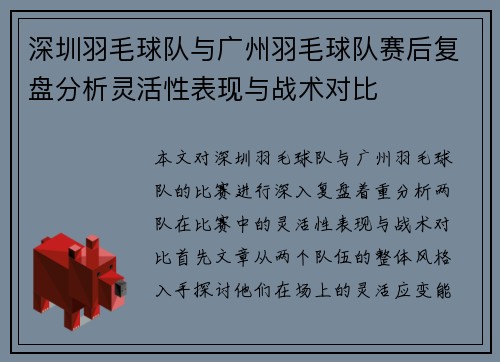 深圳羽毛球队与广州羽毛球队赛后复盘分析灵活性表现与战术对比